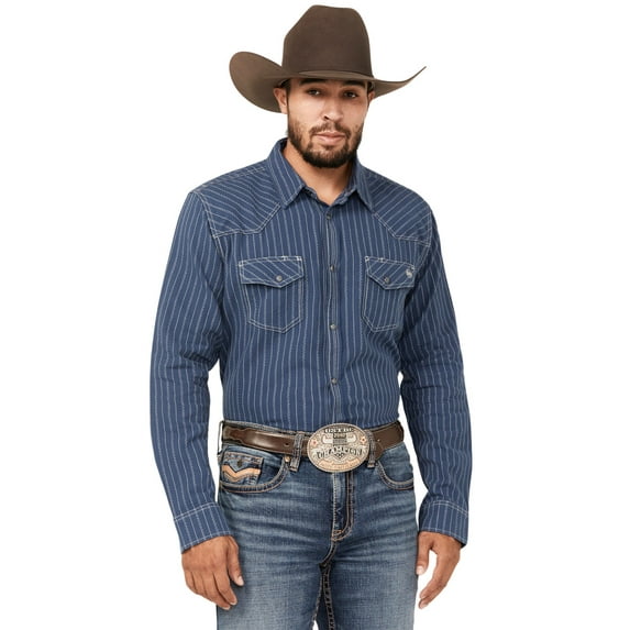 Blue Ranchwear Men's Vintage Striped Long Sleeve Snap Western Shirt - BRFA23W54-NVY Medium