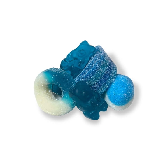 Blue Raspberry Gummy & Sour Mix Sweet & Tangy Assortment of Puffs, Rings, Bears & Belts Bold Berry Flavor for Candy Lovers Perfect for Parties, Snacking & Gifting Available in 1 lb Pack