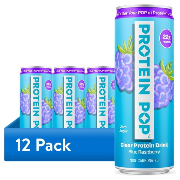 (12 pack) Protein Pop Blue Raspberry Clear Protein Drink 12oz.