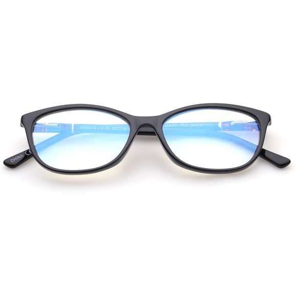 Blue Ray Blocking Lens Light Weight Cateye Frame Acetate Spring Temple Computer Reading Glasses for Women, Reading Glasses +1.75 With Hard Case