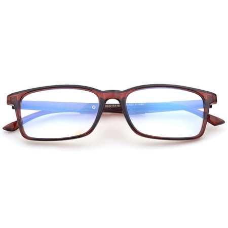 Blue Ray Blocking Lens Light Weight Rectangular Frame Matel Temple Computer Reading Glasses for Men for Women, Reading Glasses +2.00 With Hard Case