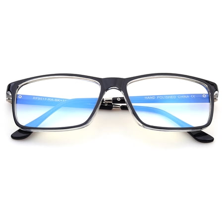 Blue Ray Blocking Lens Light Weight Rectangular Medium/Large Size Frame Spring Temple Computer Reading Glasses for Men, Reading Glasses +1.00 With Hard Case