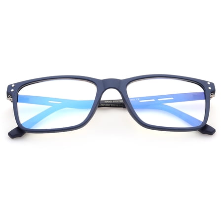 Blue Ray Blocking Lens Light Weight Rectangular Medium Size Frame Metal Spring Temple Computer Reading Glasses for Men for Men, Reading Glasses +1.00 With Hard Case