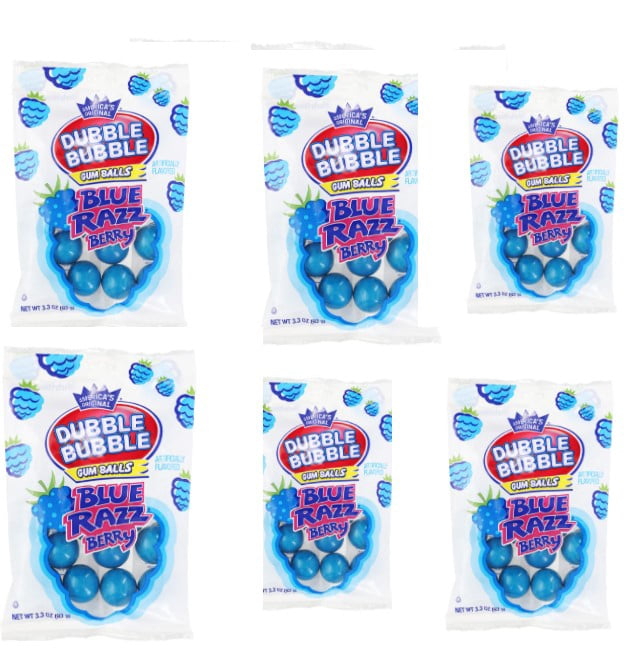 Blue Razz Berry Gumballs – 6 Pack Bags (1.2 lb Total), Large Round ...