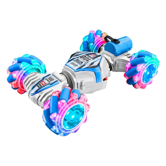 Blue Rc Stunt Car With Dual Controllers Gesture Sensing Spray Function And Colorful Led Lights Deformable Vehicle Blue 7.5X10X3.9Inch