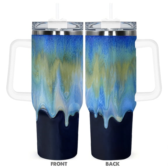 Blue Reactive Glaze 40oz Travel Tumbler Cup With Handle And Lid For Car Cup Holder