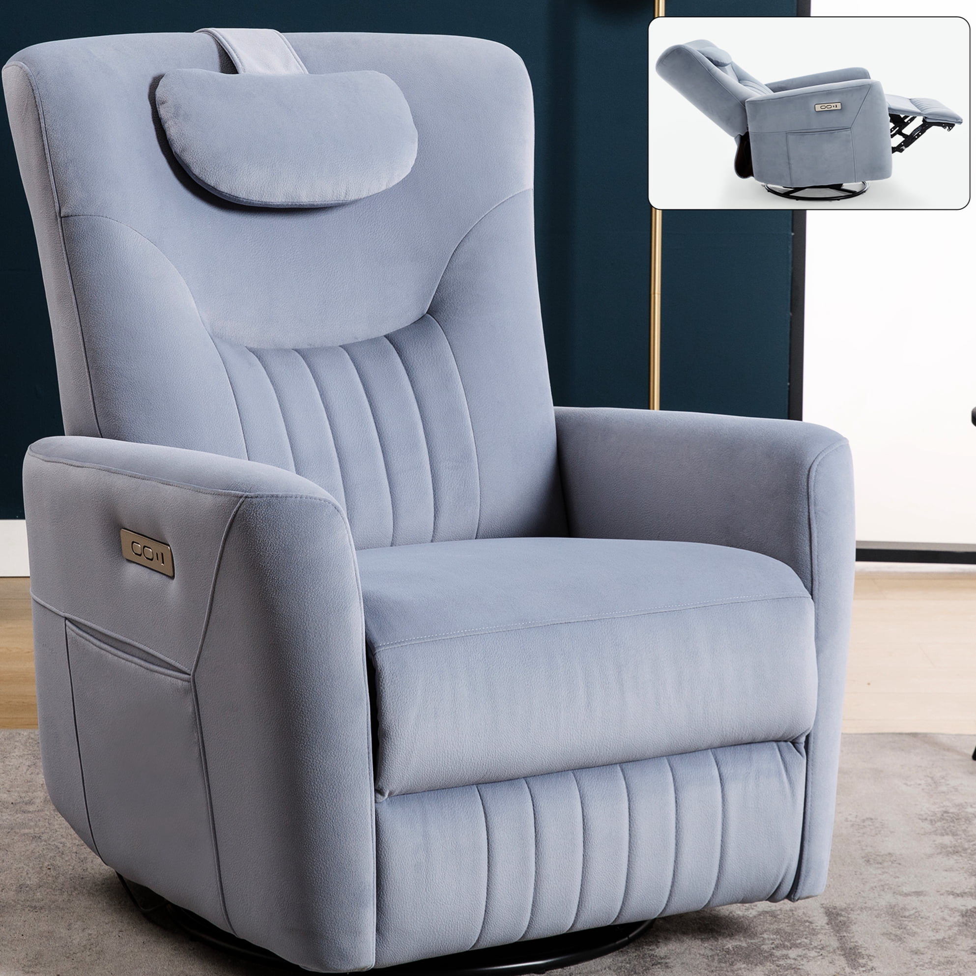 Support Removable Type Blue Recliner Chair, Charging Ports, Removable Head Pillow, Material ...