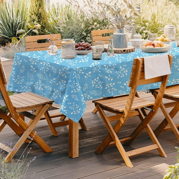 Blue Rectangle Tablecloth, Flower Print Tablecloth, Blue Leaf Tablecloth, Indoor/Outdoor Waterproof Wrinkle Free Durable Rectangle Tablecloth for Rectangle Tables 60 X 84, 60 X 102, 60 X 120 Inch