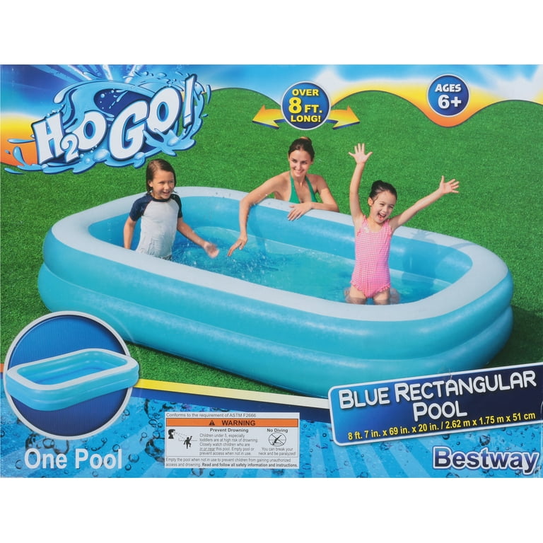 Blue Rectangular Inflatable Pool for Kids, Bestway H2OGO Quick Set