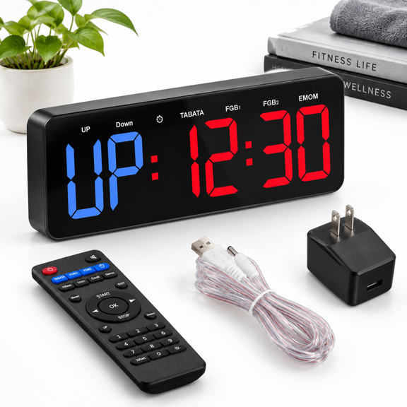 Blue&Red 12 Inch Large Display LED Gym Workout Interval Timer Clock