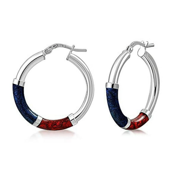 Blue Red 925 Sterling Silver Hoop Earrings (L)