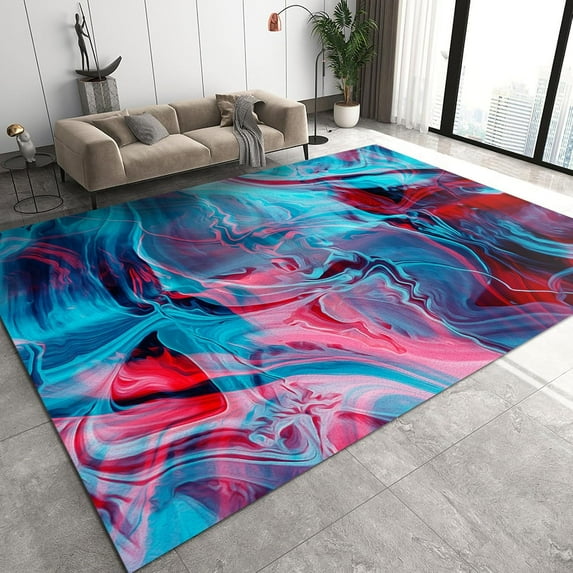 Blue Red Abstract Paint Style Area Rug, Simple Modern Classic Outdoor Carpet, Decorative Carpet Non-Slip Area Rugs, Suitable for Kids Boys Girls Game Room Living Room Bedroom 2x3ft