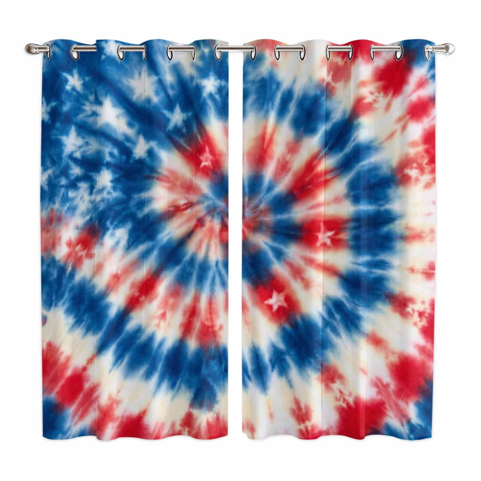 Blue Red American Flag Kitchen Curtains Window Panels, Abstract Art USA ...