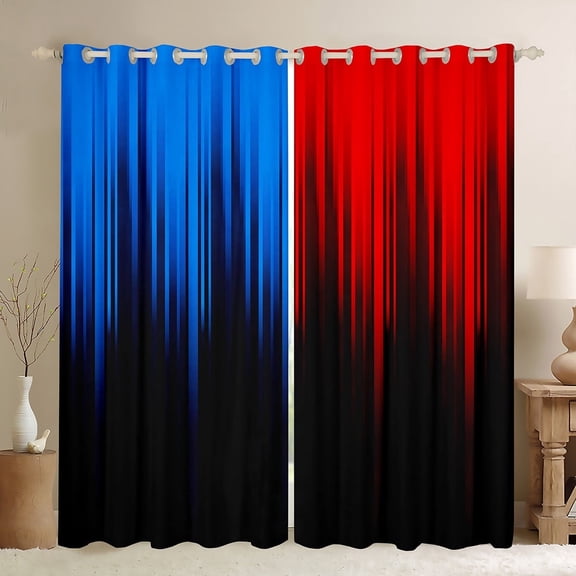 Blue Red Black 30%-50% Blackout Curtains Abstract Gradient Stripes Curtains & Drapes,Ombre Striped Lines Geometric Window Curtains,Stripe Modern Curtains 38"Wx54"L
