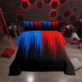 thumbnail image 1 of Blue Red Black Comforter Set Full Abstract Gradient Stripes Bedding Set,Vintage Ombre Art Striped Lines Geometric Down Comforter,Stripe Modern Style Quilt Simple Room Decor, 1 of 6