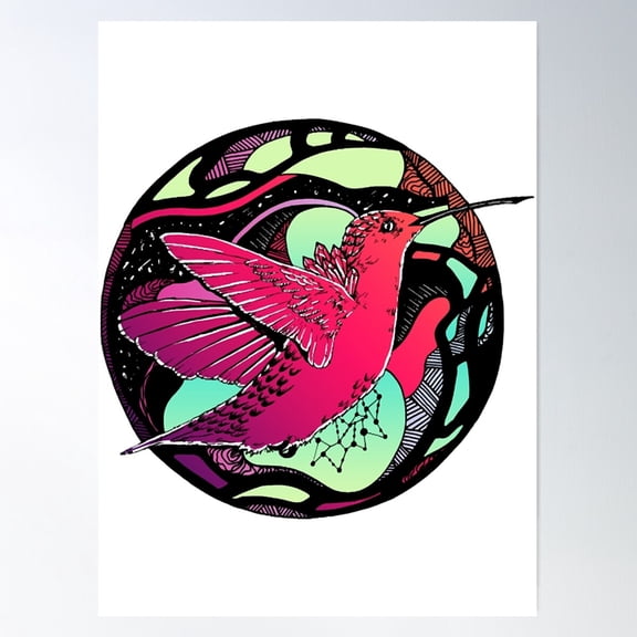 Blue Red Blend Circle Of The Hummingbird Poster Wall Art, Modern Wall Decor For Living Room Bedroom, 12x18 UNFRAMED