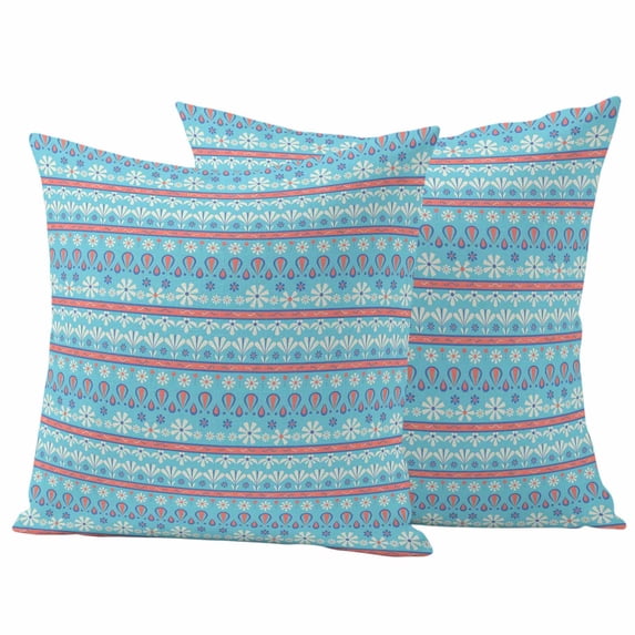 Blue Red Boho Outdoor Waterproof Pillow Covers, Vintage Ethnic Tribe Abstract Art Decorative Square Throw Pillowcase Sofa Cushion Sham for Patio/Couch/Chair, 24"x24" 2 Pack