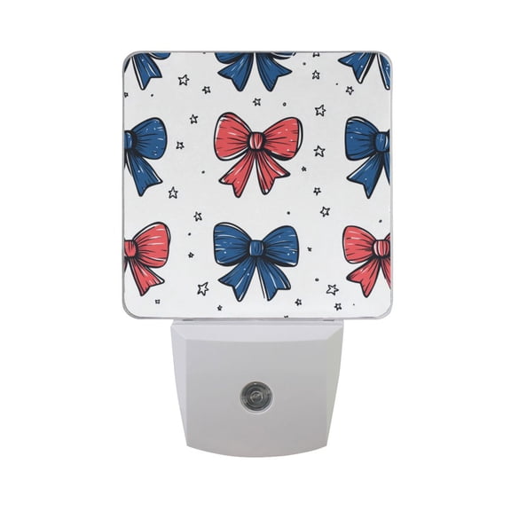 Blue Red Bowknots Stars LED Night Light with Smart Sensor Plug Into Wall Dusk to Dawn 2 packs