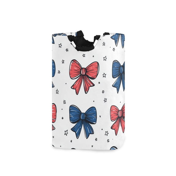 Blue Red Bowknots Stars Laundry Basket with Handles Foldable Laundry Hamper Freestanding Washing Bin 50L