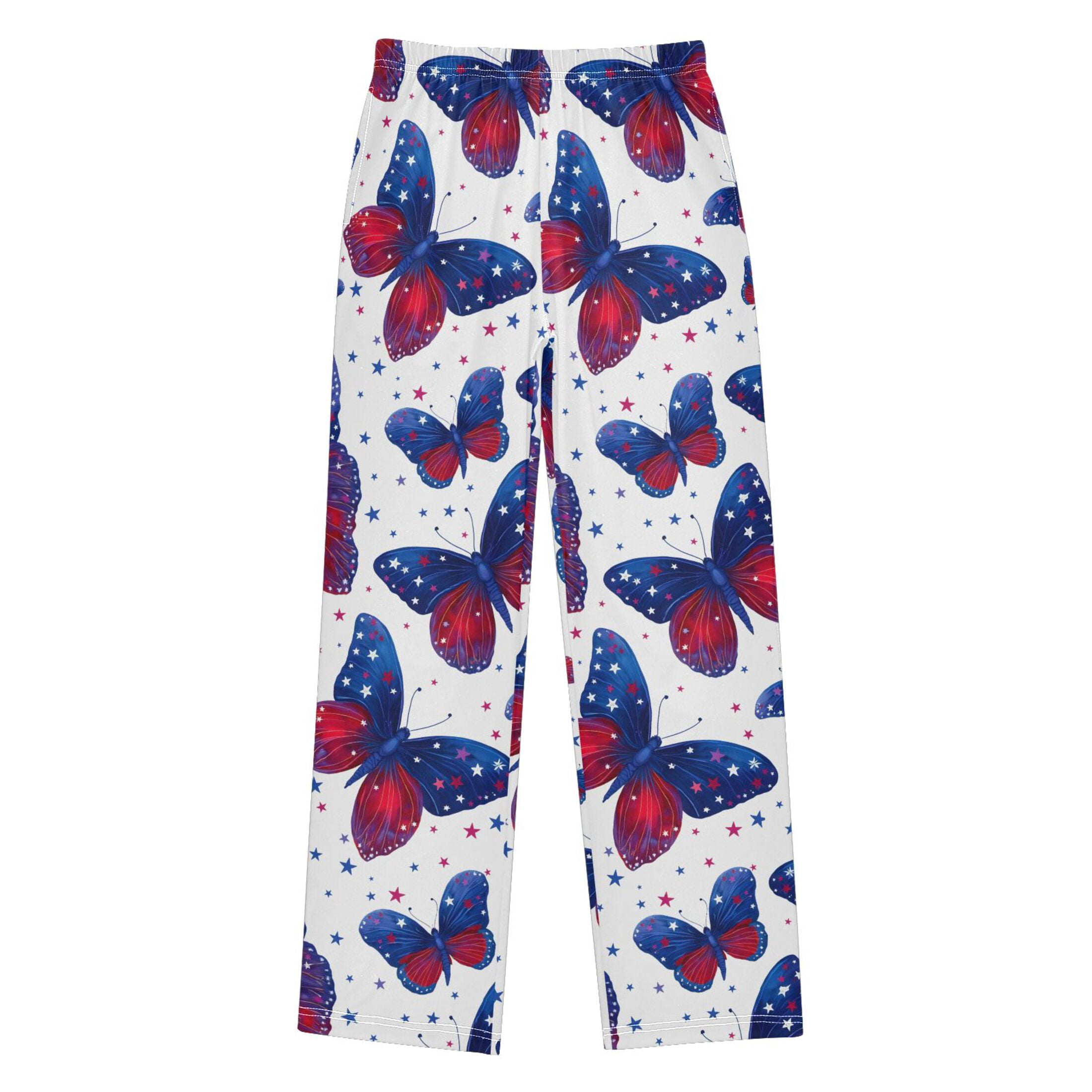Blue Red Butterflies Pattern Pajama Pants Soft Lightweight Lounge Pants ...