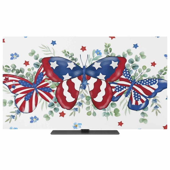 Blue Red Butterfly 4th of July TV Dust Cover,Stretchable TV Screen Desktop Computer Protector Cover,Stars Independence Day Leaves Television Dustproof Slipcover for 19–24 Inch Flat or Curved TVs