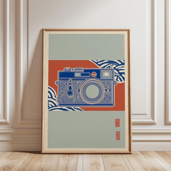Blue Red Camera Graphic Film Retro Photography Wall Decor, Unframed Canvas 8x10in