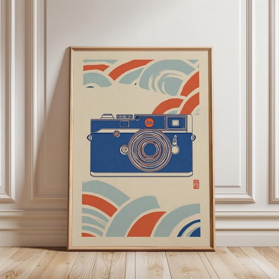 Blue Red Camera Vintage Film Graphic Photography Wall Decor, Stretched Canvas 8x10in