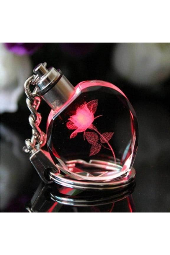 Blue/Red Car Ornament Souvenir Gift Key Chain Peach Crystal Led Keychain Figurines Gifts Couples Flashing Heart Colorful Lights