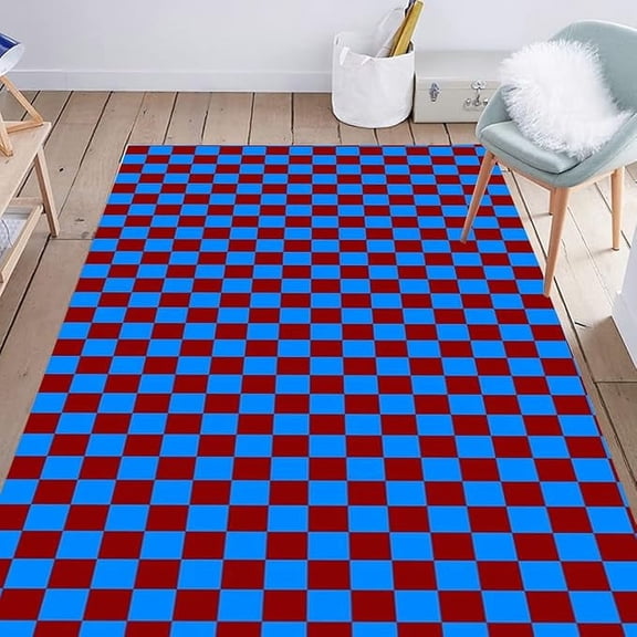 Blue And Red Checkered Pattern Area Rug For Living Room Bedroom Washable Checkerboard Carpet Under Dining Table Retro Home Office Floor Mats Runner Rug 2 x 3ft
