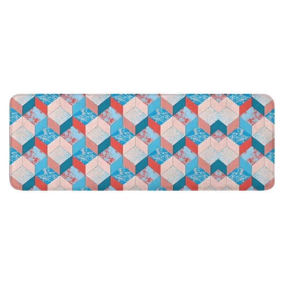 Blue Red Checkered Pattern Kitchen Rug Mat,Kitchen Runner Rugs Non Skid Washable,Decorative Kitchen Floor Mats for Kitchen,Sink,Laundry,17"x47.2"