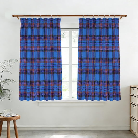 Pattern Blure Blue and Red Checkered Pattern Pinch Pleat Semi Sheer Linen Curtains ...
