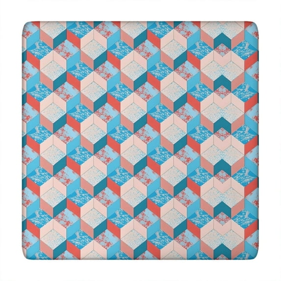 Blue Red Checkered Pattern Square Fitted Tablecloth with Elastic Edge,Square Table Cover,Washable Elastic Table Cover for Home Kitchen Party Decor 34"x34"