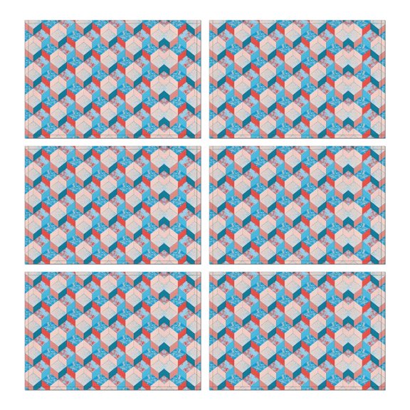 Blue Red Checkered Pattern Summer Placemats Table Placemats Set Of 6-Linen Kitchen Washable Placemats Table Mats 11.8"x17.7" Non-Slip Heat Resistant