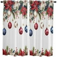 thumbnail image 1 of Blue Red Christmas Balls Kitchen Curtains 63 Inch Length, Farmhouse Curtains & Drapes, Xmas Botanical Poinsettia Rod Pocket Window Curtains for Living Room/Bedroom, 42" x 63", 2 Panels, 1 of 3