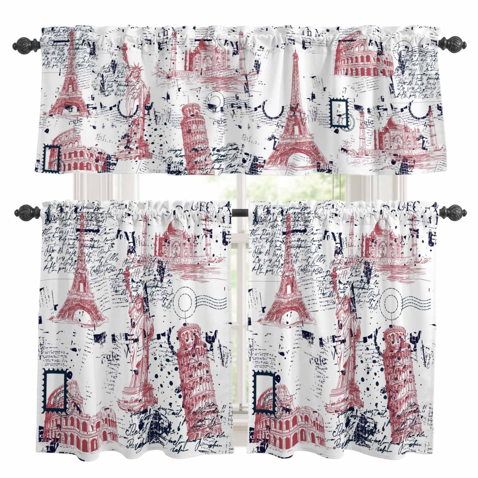 Image result for Blue Red City Kitchen Curtains Set for Windows, Modern Red Blue ...