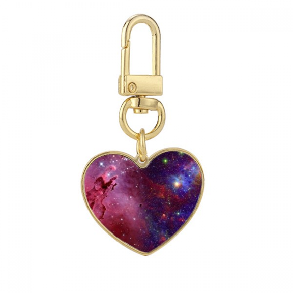 Blue Red Clouds Stars Galaxy Gold Heart Keychain Metal Keyring Holder