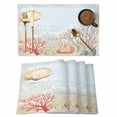 thumbnail image 1 of Blue Red Coastal Placemats Set of 8 Nautical Beach Summer Coral Shell Place Mats Indoor Wipeable Table Mats Washable Cloth Dining Table Placemats for Kitchen Holiday Party Home Decor 13x19 Inch, 1 of 9
