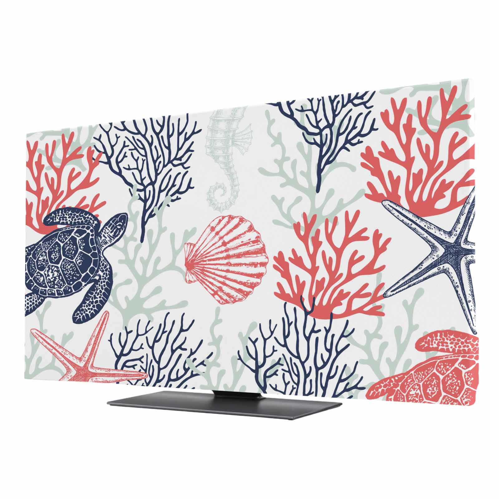 Blue Red Coastal TV Cover for 40 Inch Screen,Stretch Fabric Dustproof ...