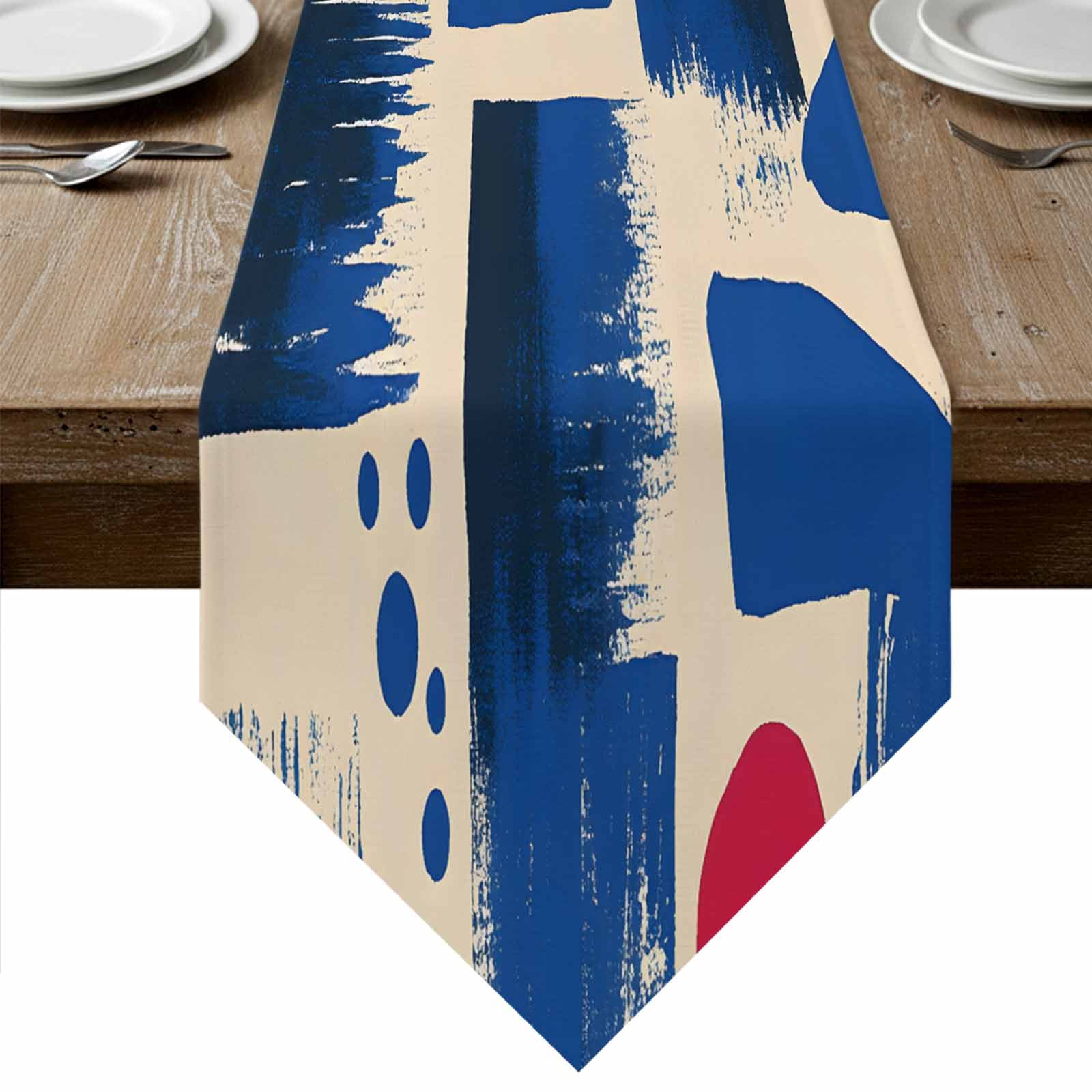 Blue Red Color Block Table Runner Linen Burlap Table Runner 60 Inches ...