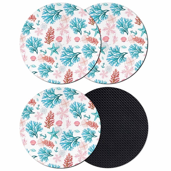 Blue Red Coral Coasters Set of 4, Absorbent Coasters for Drinks, Coastal Nautical Summer Beach Coaster for Desk Coffee Table Protection, Home Decor House Warming Gifts 4"