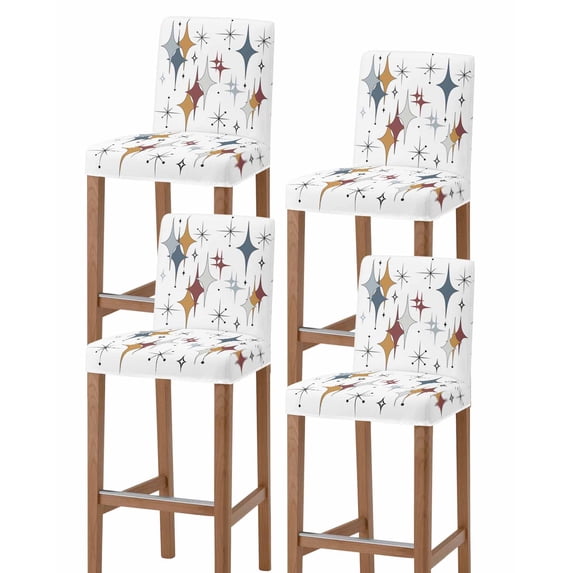 Blue Red Diamond Bar Stool Covers Set of 4, Modern Geometric Middle Century Stretch Washable Bar Chair Covers with Backs, Removable Pub Counter Height Chair Cover for Kitchen Dining Room Cafe