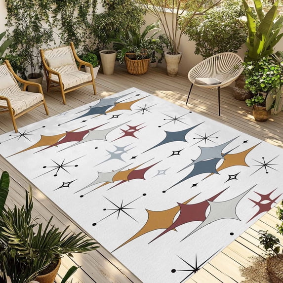 Blue Red Diamond Outdoor Rug for Patio/Deck/Porch, Non-Slip Large Area Rug 4 x 6 Ft, Modern Geometric Middle Century Indoor Outdoor Rugs Washable Area Rugs, Reversible Camping Rug Carpet Runner