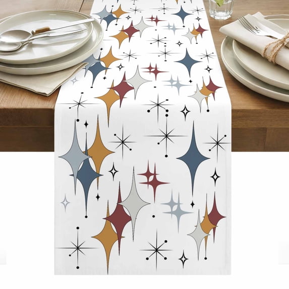 Blue Red Diamond Table Runner - 72 Inch Long, Kitchen Dining Table Runner Dresser Scarves, Modern Geometric Middle Century Farmhouse Decor for Coffee Tables Wedding Party Banquet