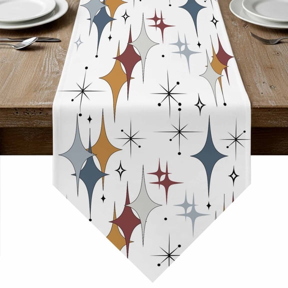 Blue Red Diamond Table Runner Linen Burlap Table Runner 72 Inches Long Modern Geometric Middle Century Dresser Scarves for Kitchen Island Coffee Dining Party Wedding Banquet Holiday Decor 14"x72"