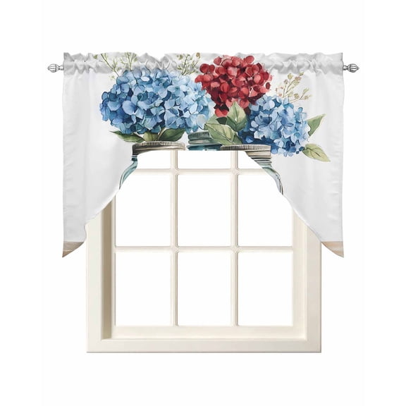 Blue Red Flower Kitchen Swag Valances for Windows, Bottle Floral Farm Botanicals Blossoming Swag Valances Curtains for Living Room, Rod Pocket Window Treatments for Bathroom, Bedroom, Cafe, 56"x36"