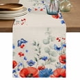 thumbnail image 1 of Blue Red Flowers Cotton Linen Table Runner for Dining Kitchen, Elegant Spring Floral Butterfly Rustic Wedding Outdoor Party Tablerunners, Dresser Scarf Coffee Tablecloth Runners 13x120 Inches, 1 of 8