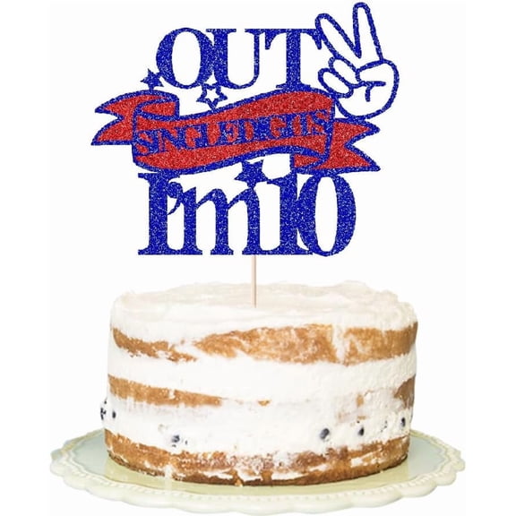 Blue Red Glitter Out Single Digits Into 10 Cake Topper, Boys Turning 10 Out of Single Digits Birthday Cake Pick Decor (1 Pack)