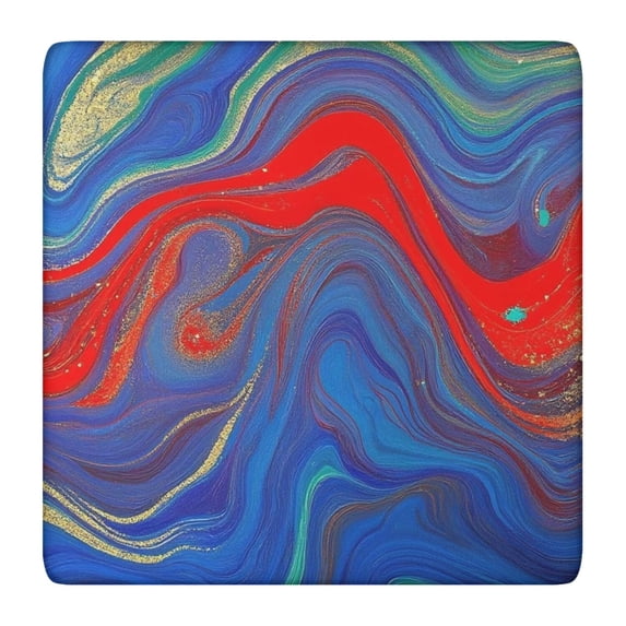 Blue Red Gold Marble Pattern Square Fitted Tablecloth with Elastic Edge,Square Table Cover,Washable Elastic Table Cover for Home Kitchen Party Decor 36"x36"