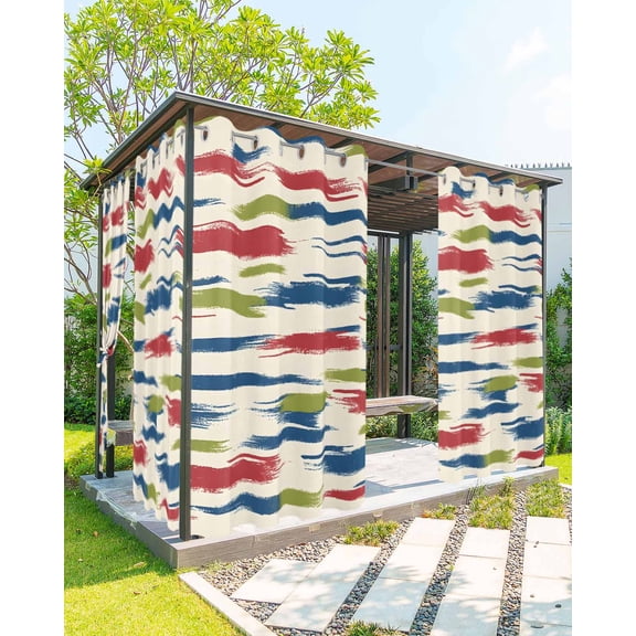 Blue Red Green Outdoor Curtains for Patio, Abstract Smear Graffiti Art Paint Privacy Drapes Grommet Waterproof Outside Curtains for Porch/Cabana/Balcony 54"x 84", 1 Panel