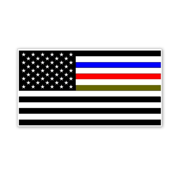 Blue Red Green Police Firefighter Military Support USA Flag Sticker Decal 4" VPL